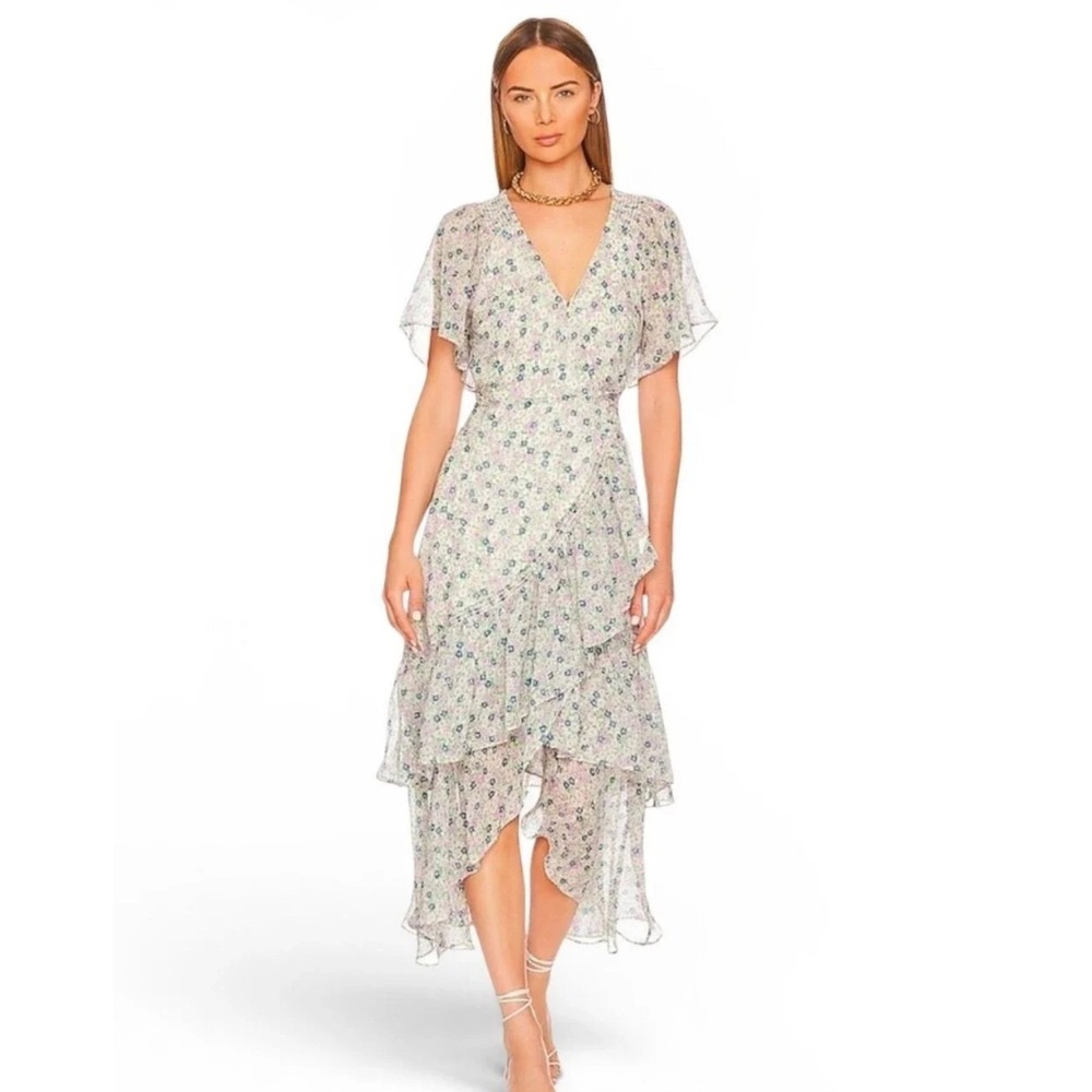 ASTR The Label ADELLA Floral Ruffle High Low Wrap Midi Dress S